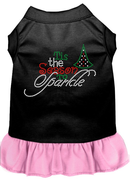 Tis the Season to Sparkle Rhinestone Dog Dress Black with Light Pink XL